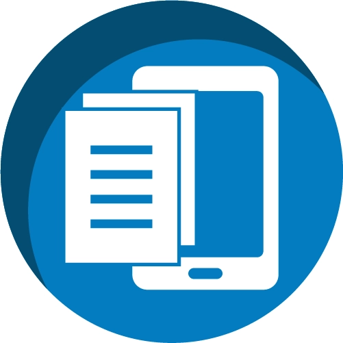 Icon of a tablet and paper with text lines