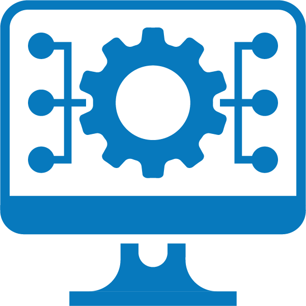 Blue icon computer with gears